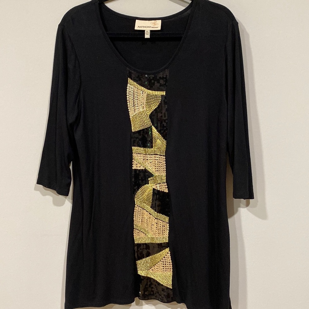 Anthony originals black tunic with sequin and gold thread detailing